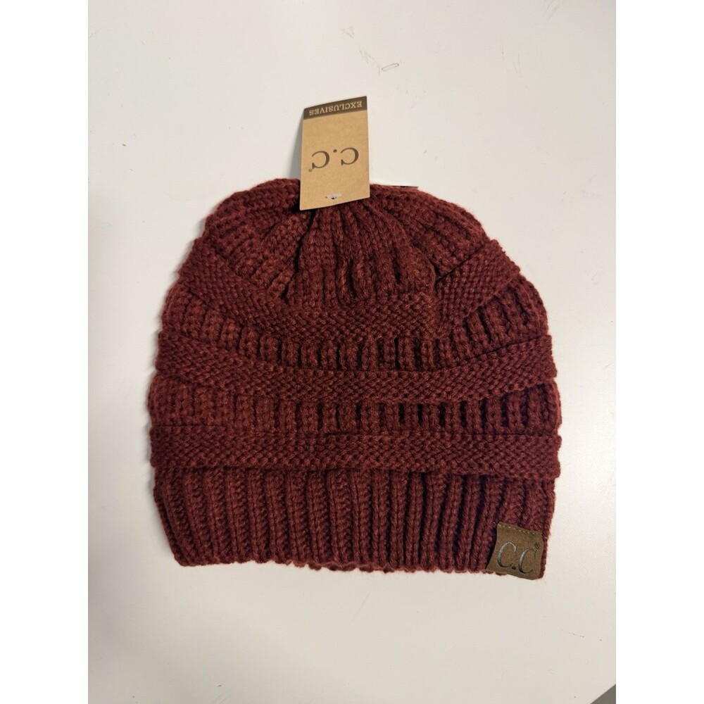 Adult Authentic C.C Exclusives Maroon Cable Knit Beanie Skull Cap Hat NWT